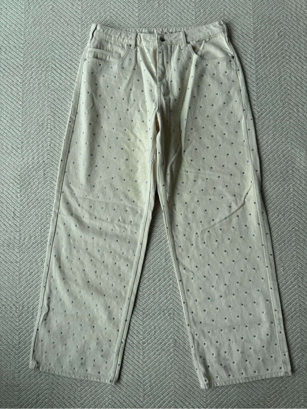 Pilcro Sparkle Relaxed Cuff Jeans cream sz 32 - Picture 7 of 11